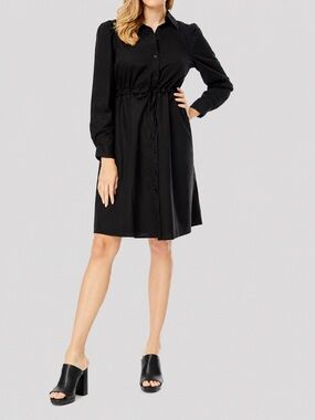 By Design Adira Poplin Long Sleeve Minidress Black